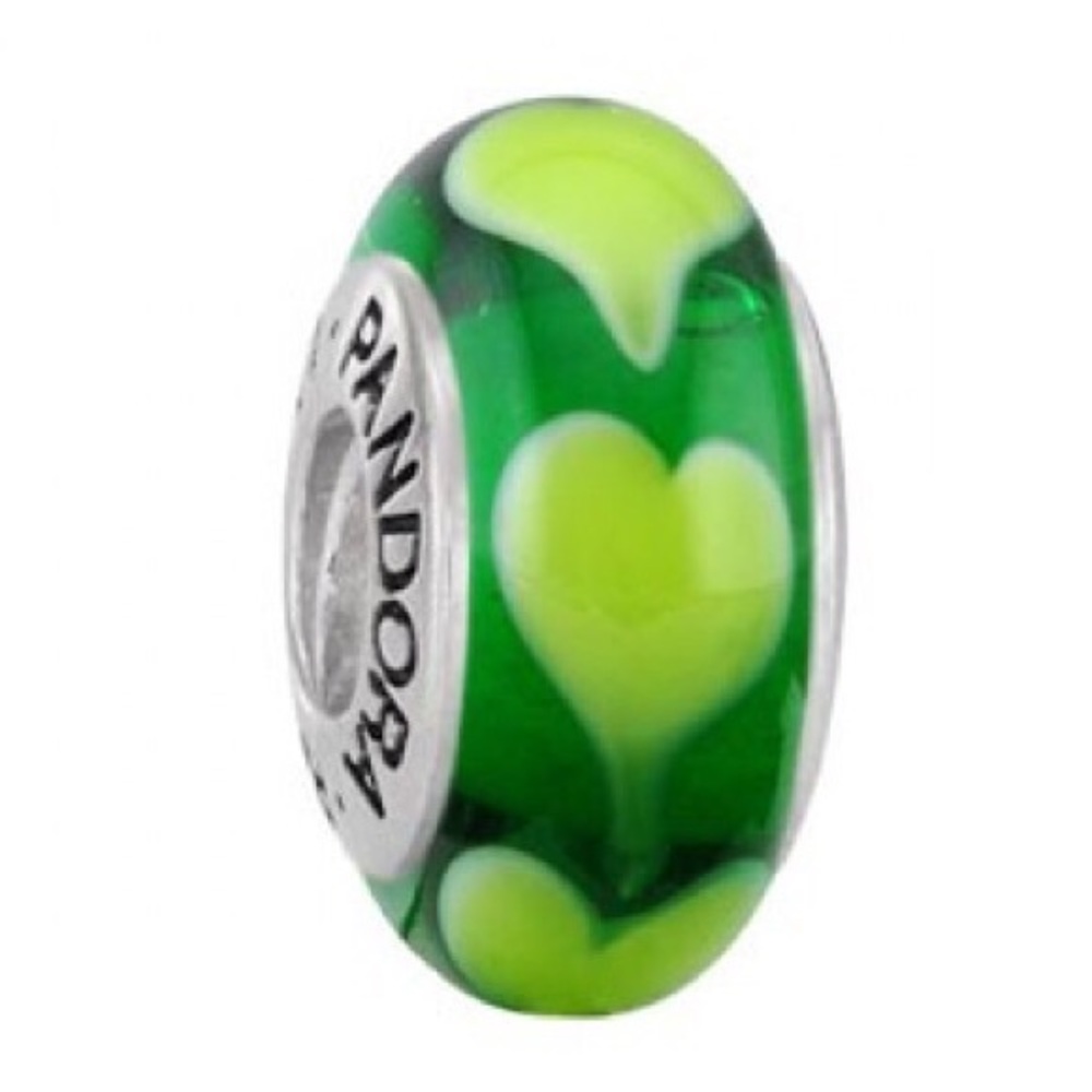 Pandora Retired Green Glass Heart Charm
